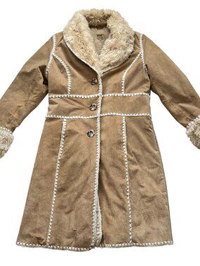 y2k Wilsons Leather coat womens Medium tan brown suede faux fur lining button up